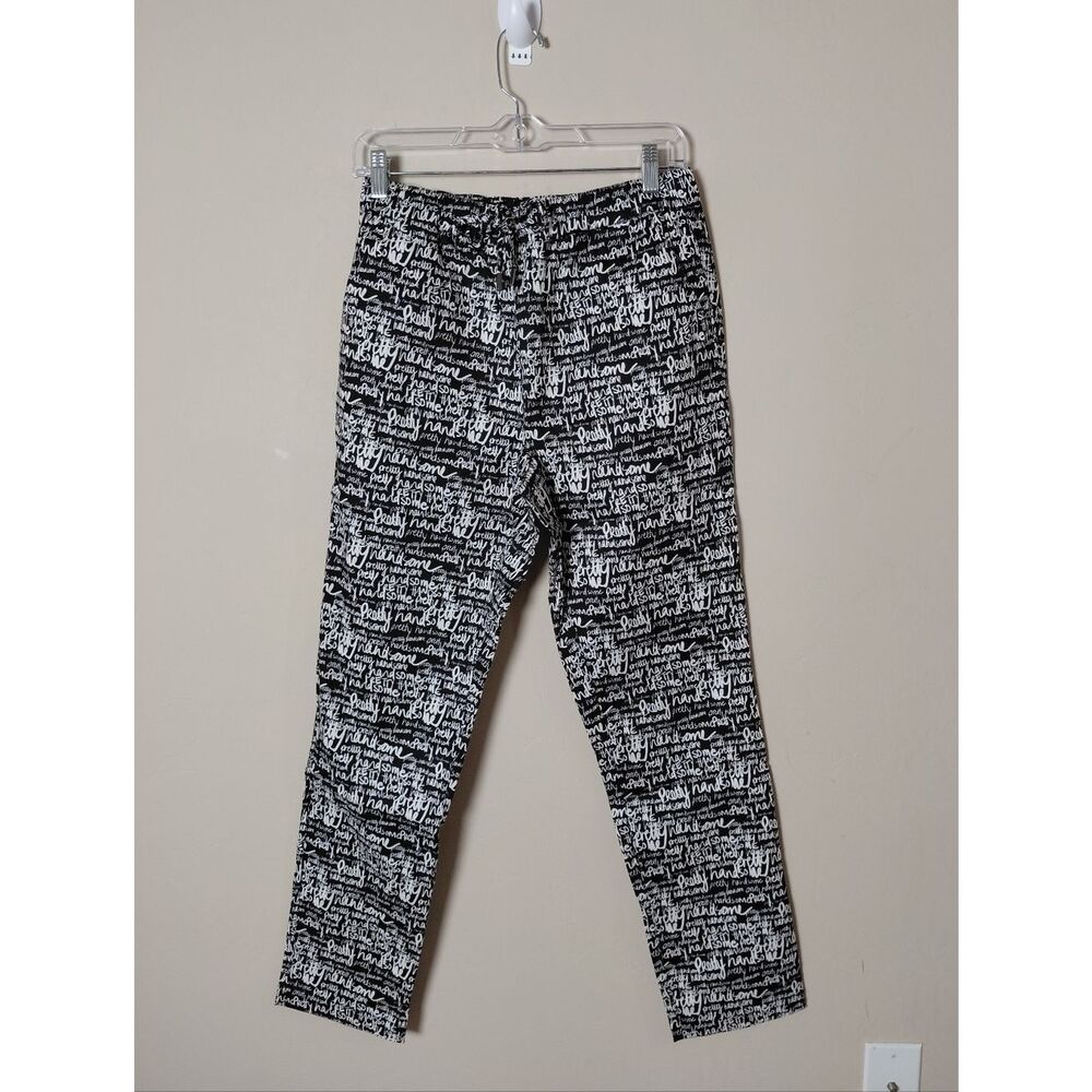 Wildfang Black White Pretty Handsome Print Drawstring Pants SMALL NWT